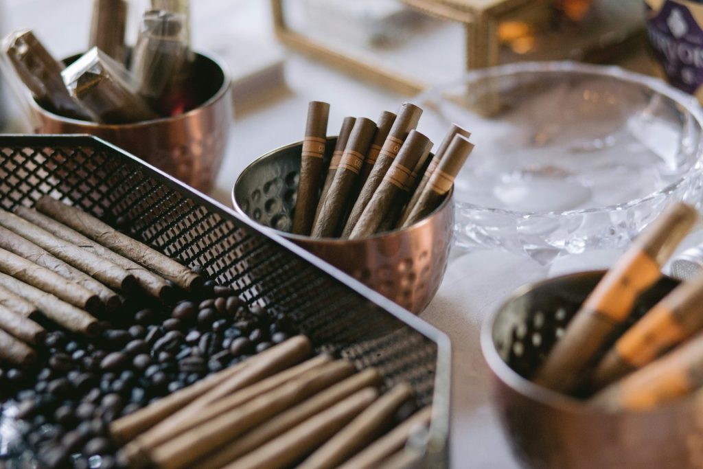 a close up of a tray of cigarettes on a table